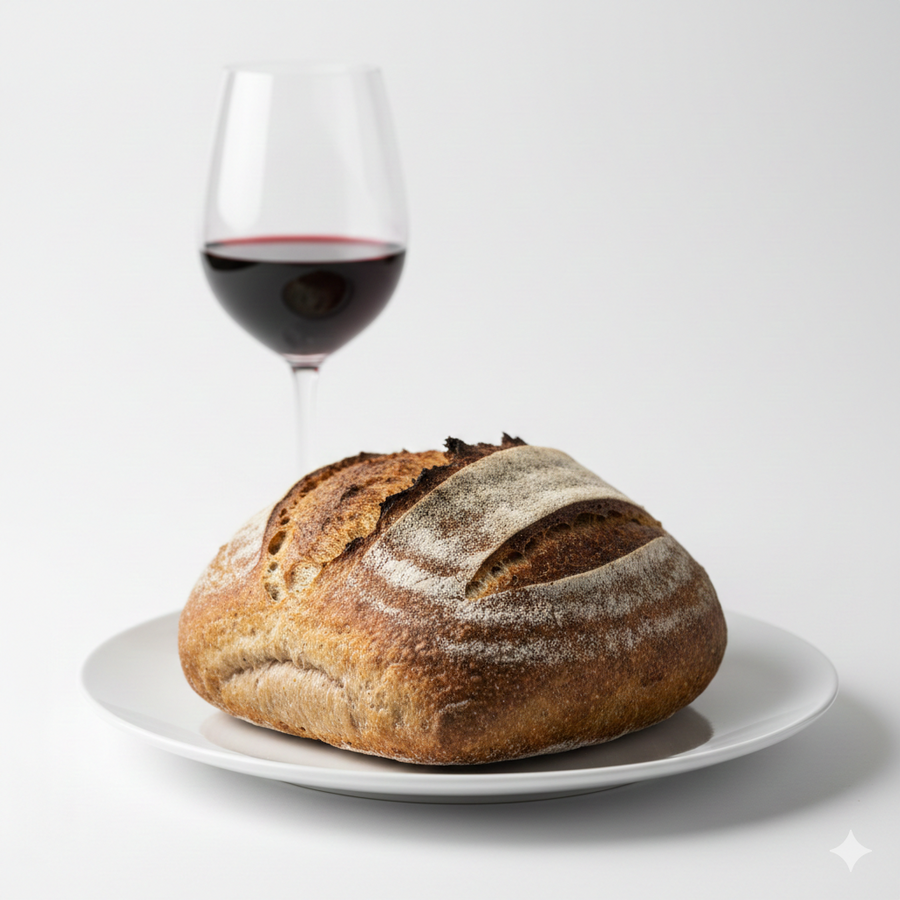 Handwerksbrot und Brotwein als Kombination für Brotzeit, Geschenk und Genussabend