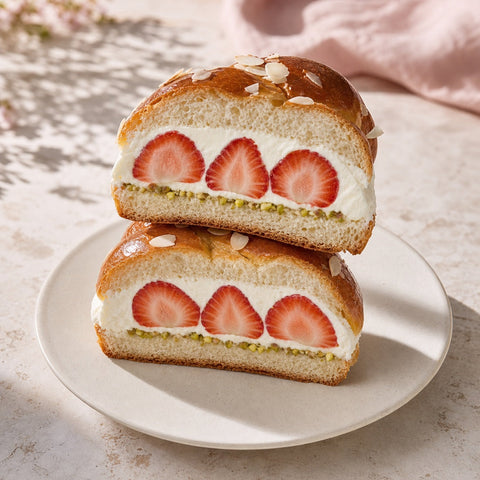 Hefezopf-Erdbeer-Cream-Sando mit Pistazien-Crunch