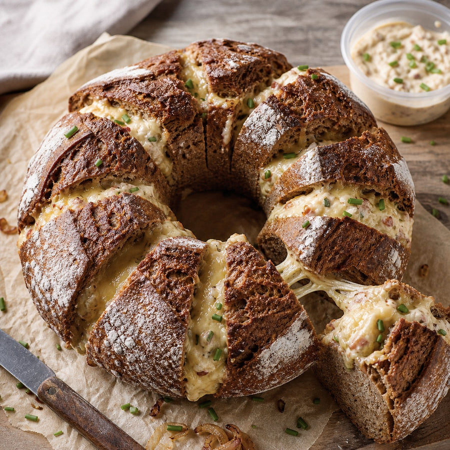Zwiebelring Pull-Apart Brot mit Schinken-Zwiebel-Butter und Käse