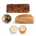 Kennenlernpaket Sauerteig von Terjung: Sauerteig Saftkorn Kirschbrot, Malzgraf, Dinkelvollkorn-Toast mit Sauerteig, Kräuterbutter und Tomatenbutter