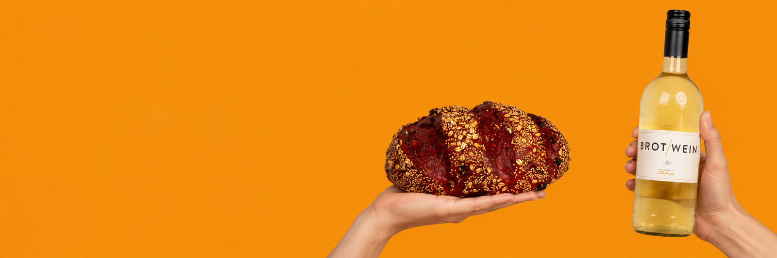 Rote-Bete-Brot und Brotwein Weiß auf Terjung-Orange