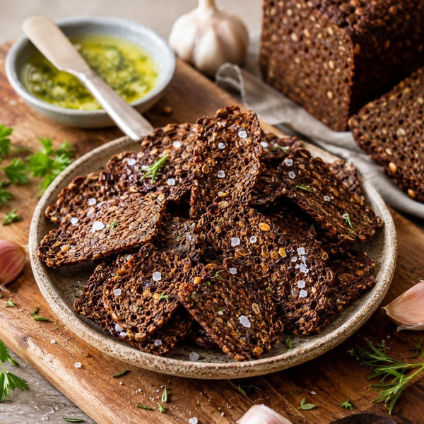Knusprige Cracker aus Terjung Ölsaaten-Otto mit Knoblauchbutter und Meersalz