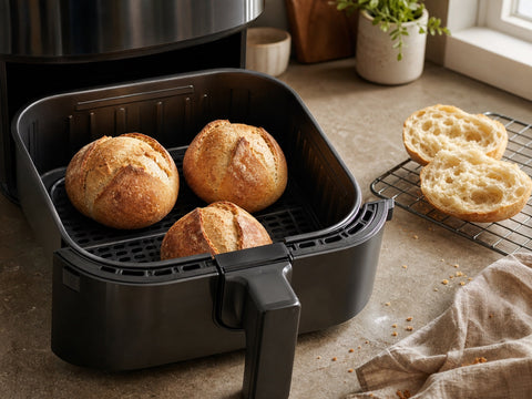 Brötchen in der Heißluftfritteuse aufbacken: kross statt trocken