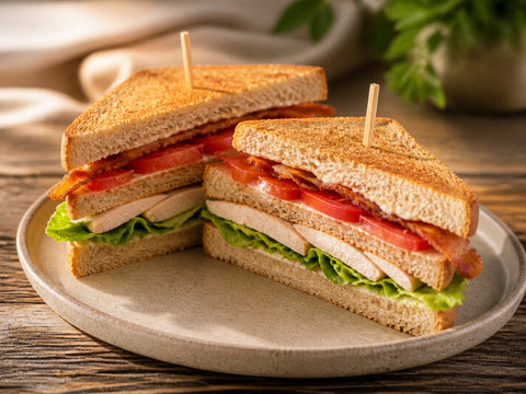 Club Sandwich mit Hähnchen und Bacon – auf Dinkelvollkorn-Toast