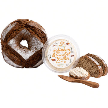 Schinkenbutter Zwiebel Set Weiss-Hintergrund